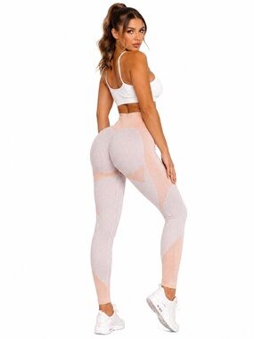 Pink Peach Booty Scrunch Seamless Gym Leggings Tummy Control M